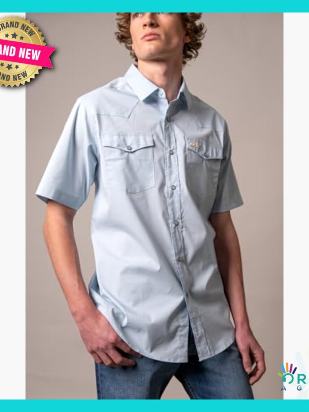 Light Blue Western Pearl Snap Short Sleeve Dress Shirt Classic Adjustable Fit - Picture 2 of 5